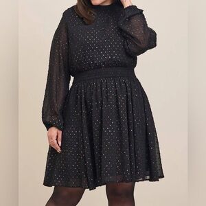 Torrid Mini Rainbow Clip Dot Blouson Sleeve Dress Black Size 2 (18/20)